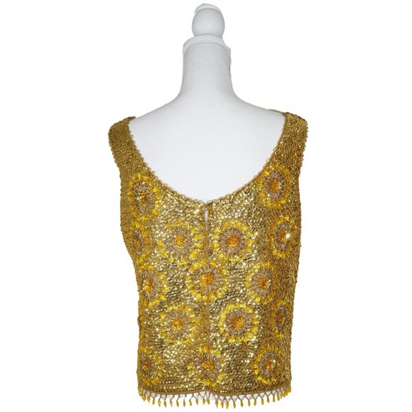 Vintage 1960s Beaded & Sequined Gold Tank Top by Harilela's - Picture 7 of 11